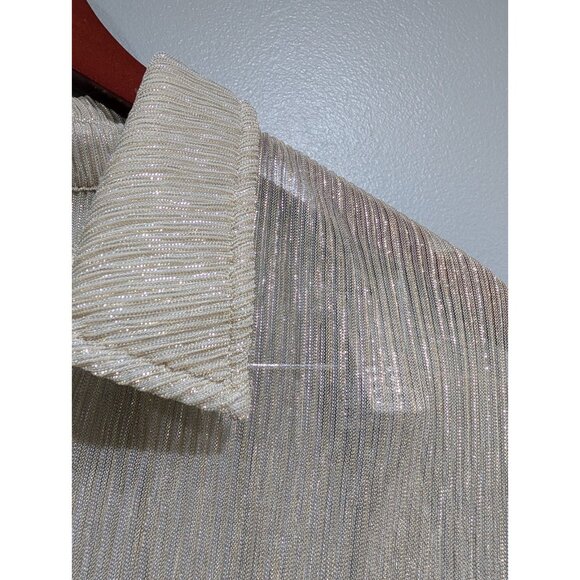 Good American Women Gold Metallic Long-Sleeved Sheer Button Up Tunic Blouse Sz 4 - Picture 9 of 16